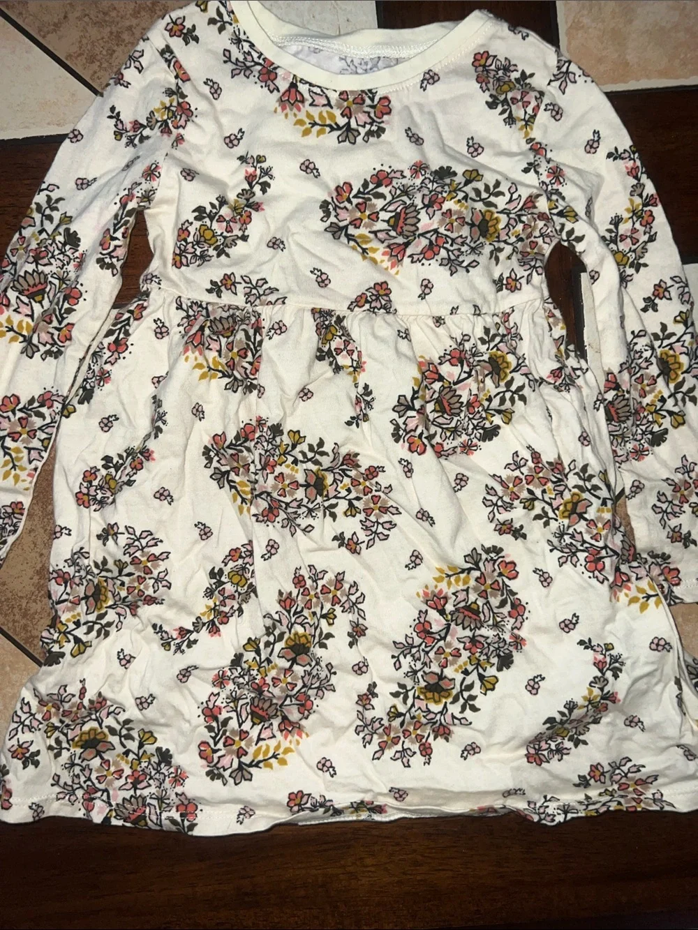 Old Navy White Floral Long-Sleeve Dress with Pink & Yellow Accents